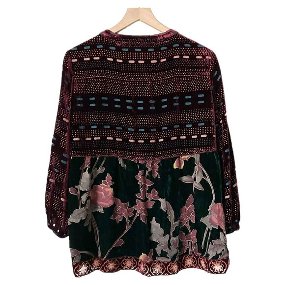 John Mark Floral Embroidered Velvet Blouse in Burgundy Size Small - Picture 3 of 5